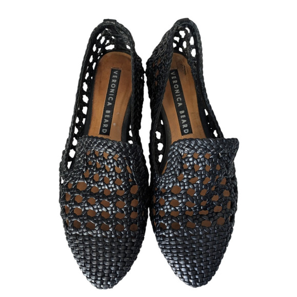 Veronica Beard Griffin Black Woven Leather Loafer Flats Size 36 US 6 Pointed Toe - Picture 5 of 10